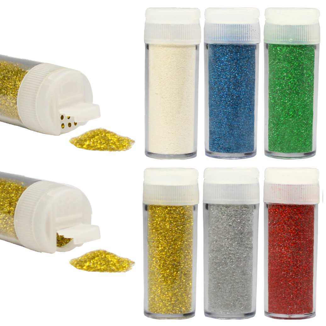 6 pots de paillettes végétales en 5g (or, argent, rouge, vert, bleu, blanc)
