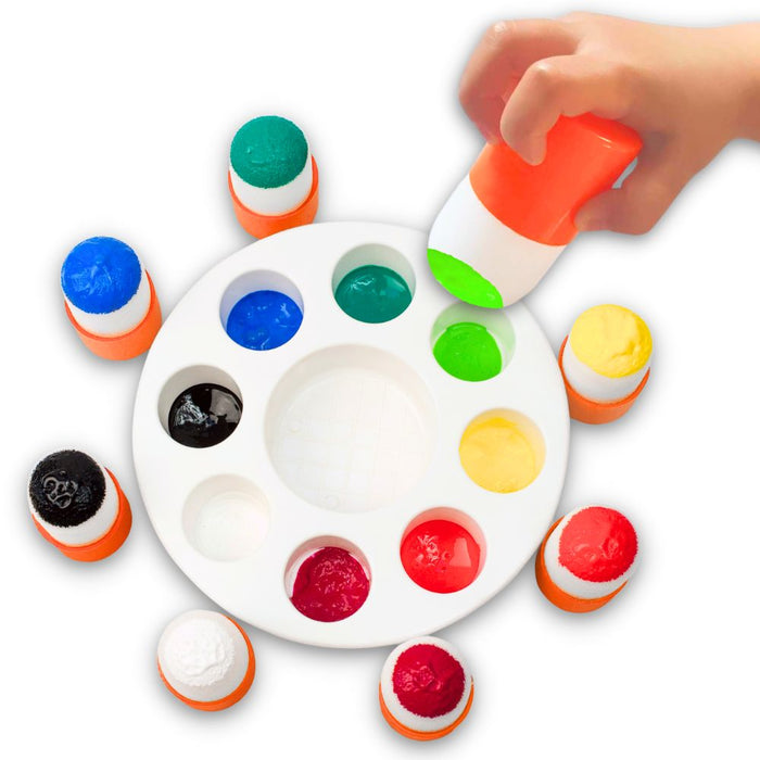 Palette Peinture + 8 pinceaux pochoirs avec corps plastique