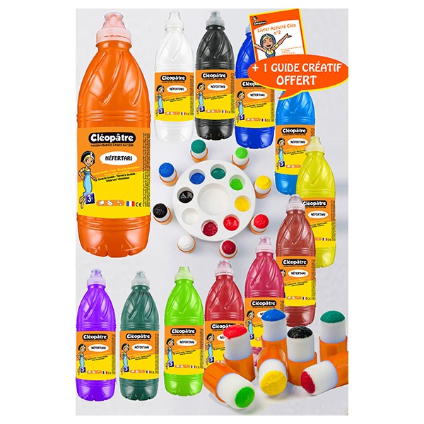 Lot de 12 Gouache Néfertari + palette + 8 pinceaux pochoirs