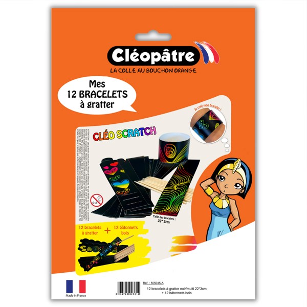 12 bracelets à gratter noir/multi + 12 bâtonnets bois