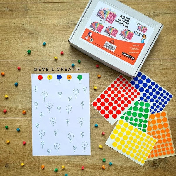 Lot de 5 rouleaux 5 couleurs gommettes rondes 25mm