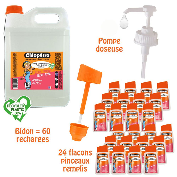 Schoolpack : 24 flacons pinceaux 80ml + bidon 5kg colle Adhésive