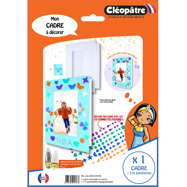 1 cadre rectangle en carton à décorer + 115 gommettes holographiques
