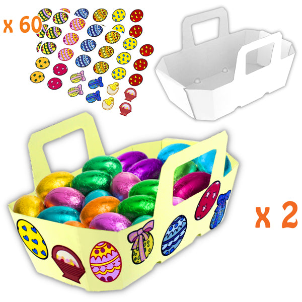 2 paniers en carton à décorer + 60 gommettes Pâques