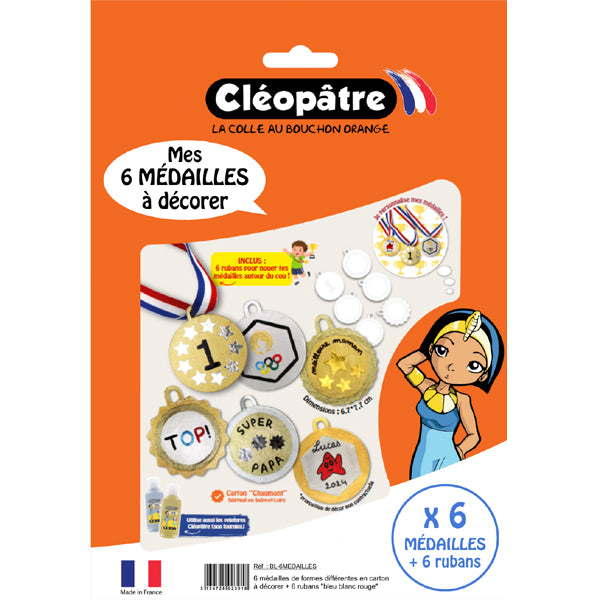 6 médailles en carton à décorer + 6 rubans