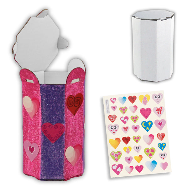 1 boîte octogonale en carton à décorer + 36 gommettes coeurs souriants