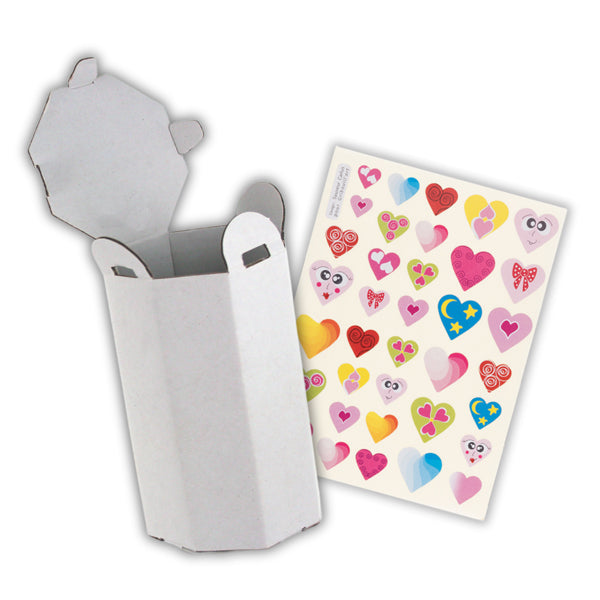 1 boîte octogonale en carton à décorer + 36 gommettes coeurs souriants