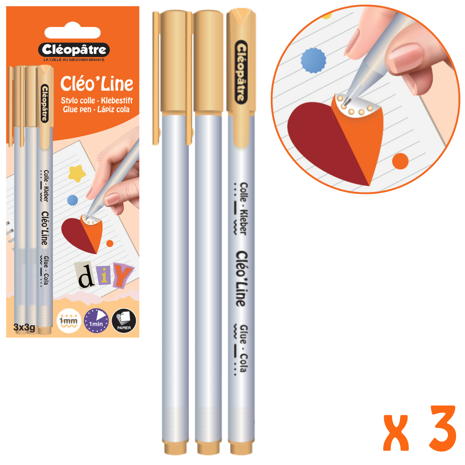 Cléo'Line, stylo colle acrylique à bille pointe ultra-fine 1 mm pour le papier, séchage 1 min.