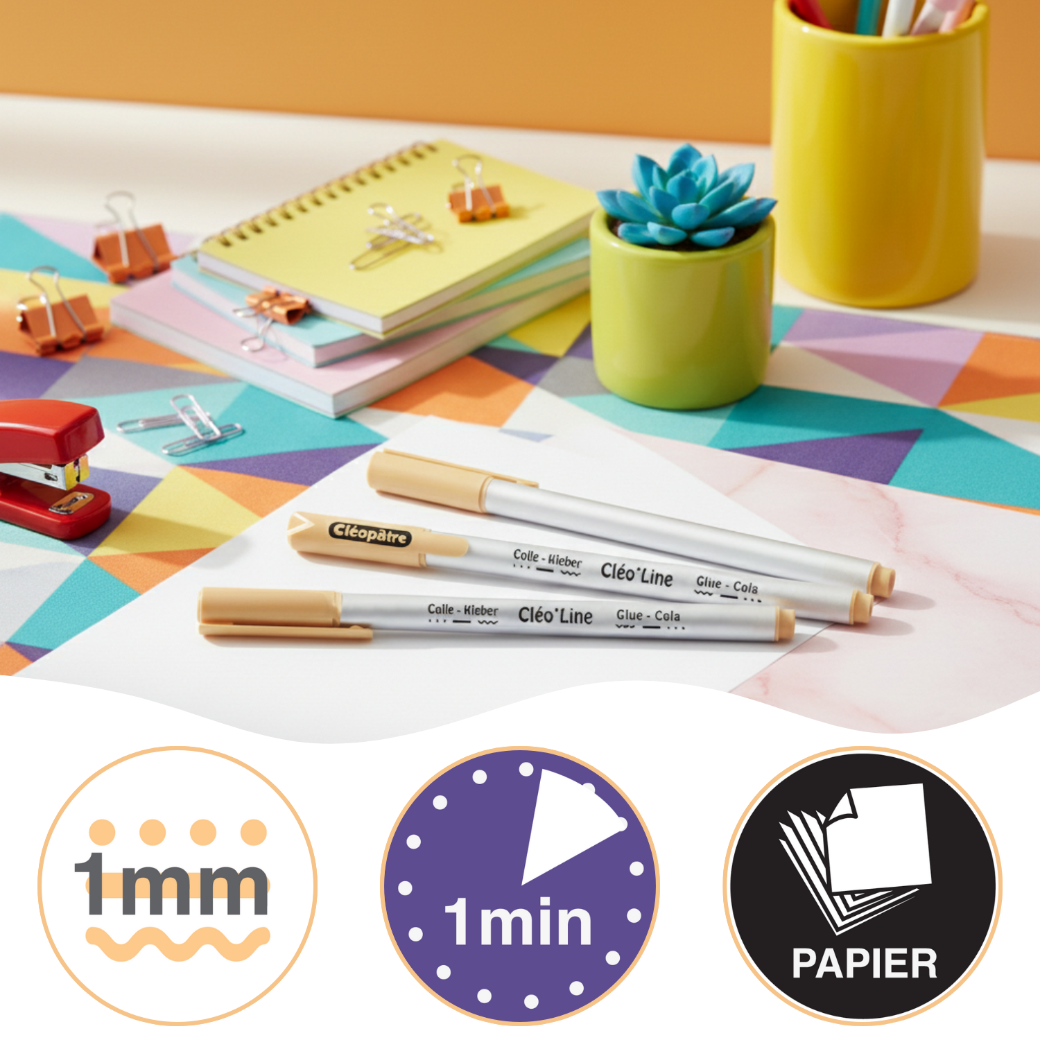 Cléo'Line, stylo colle acrylique à bille pointe ultra-fine 1 mm pour le papier, séchage 1 min.