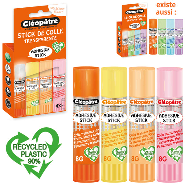 Boite de bâtons Pastel de colle TRANSPARENTE "Cléostick" Adhésive en 8g