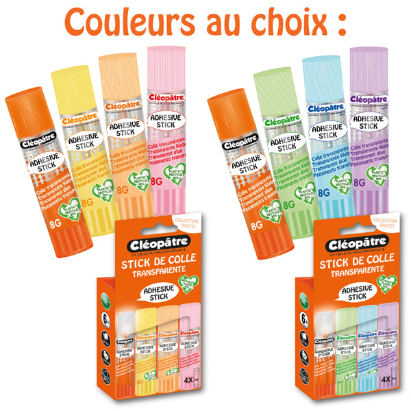 Boite de bâtons Pastel de colle TRANSPARENTE "Cléostick" Adhésive en 8g