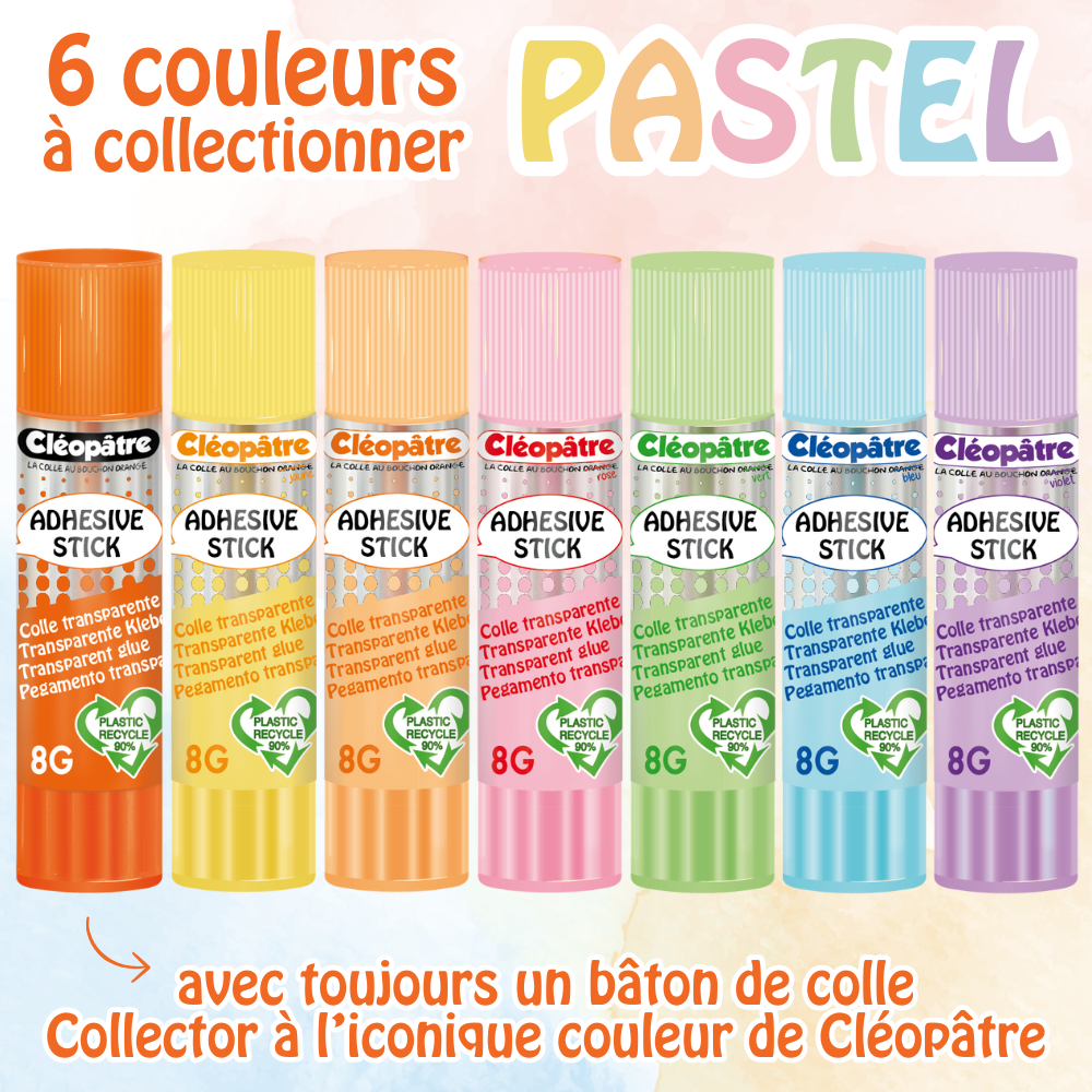 Boite de 4 bâtons Pastel de colle TRANSPARENTE "Cléostick" Adhésive en 8g