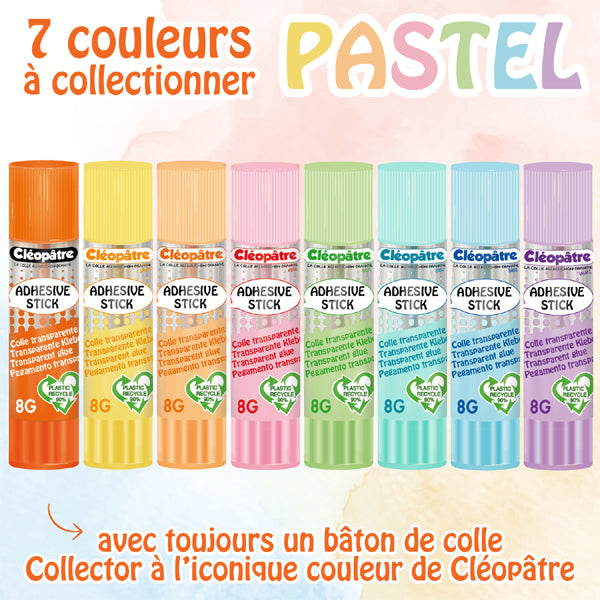 Boite de bâtons Pastel de colle TRANSPARENTE "Cléostick" Adhésive en 8g