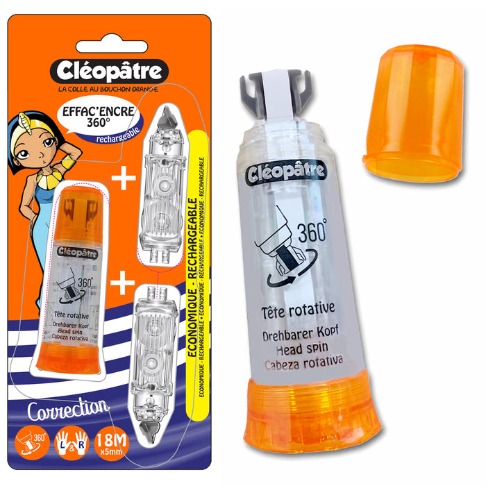 Effac'Encre 360Â° tête rotative Correction Blanc avec 2 recharges