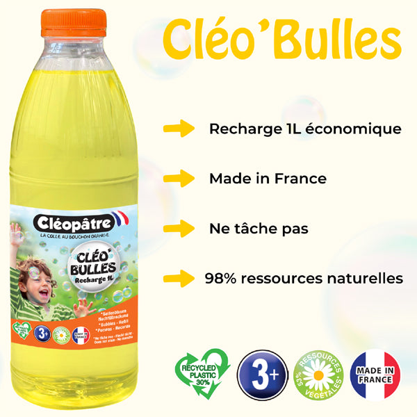 CLÉO'BULLES RECHARGE 1L de solution à bulles pour les enfants