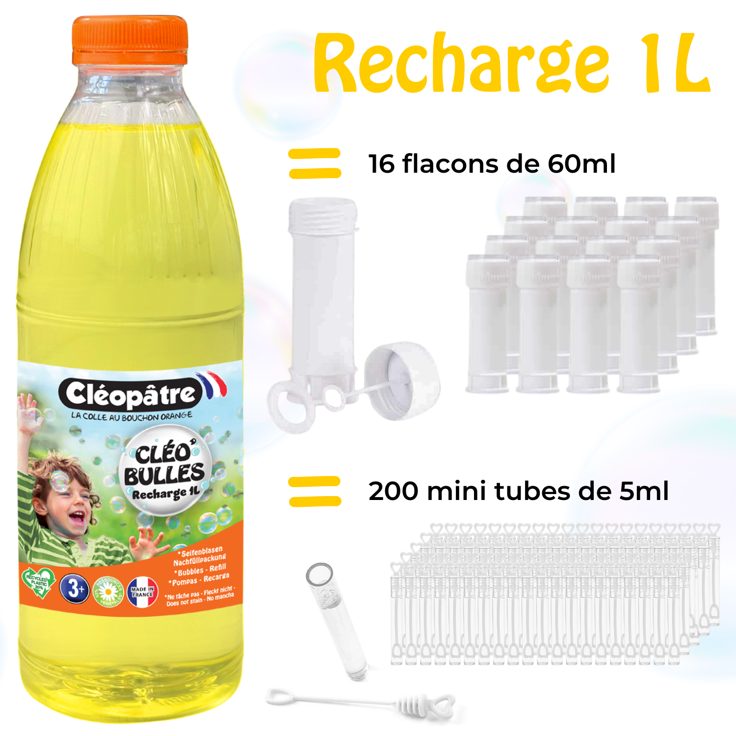 CLÉO'BULLES RECHARGE 1L de solution à bulles pour les enfants