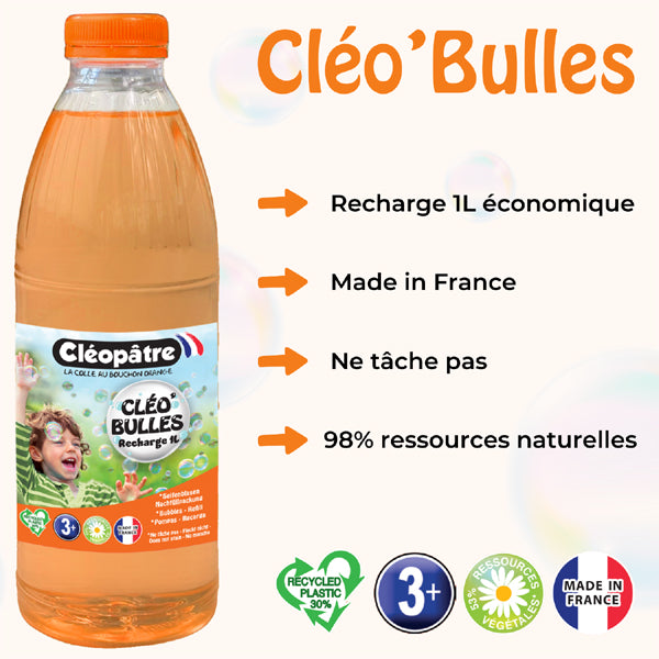 CLÉO'BULLES RECHARGE 1L de solution à bulles pour les enfants