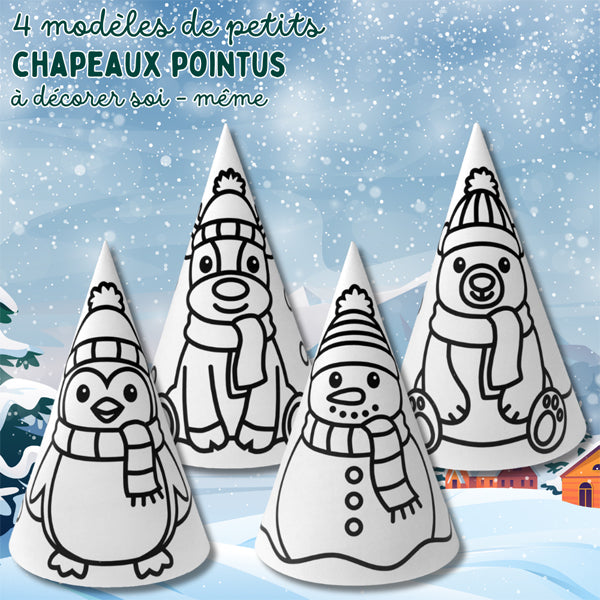 24 petits chapeaux pointus à décorer - thème Hiver & Noël