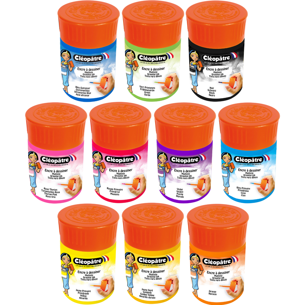 10 P'tits Pots avec pinceau intégré d'Encres à Dessiner en 45ml