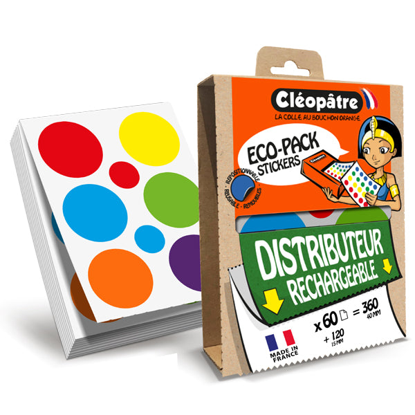 1 boite Eco-Pack + 1 paravent 60 feuilles 360 gommettes rondes 40mm