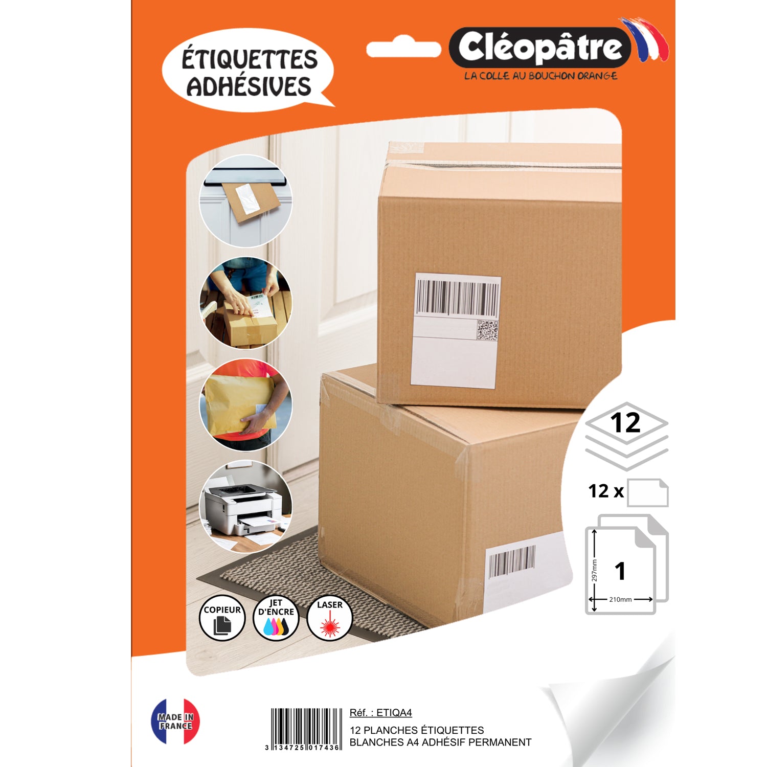 12 planches étiquettes blanches adhésif permanent