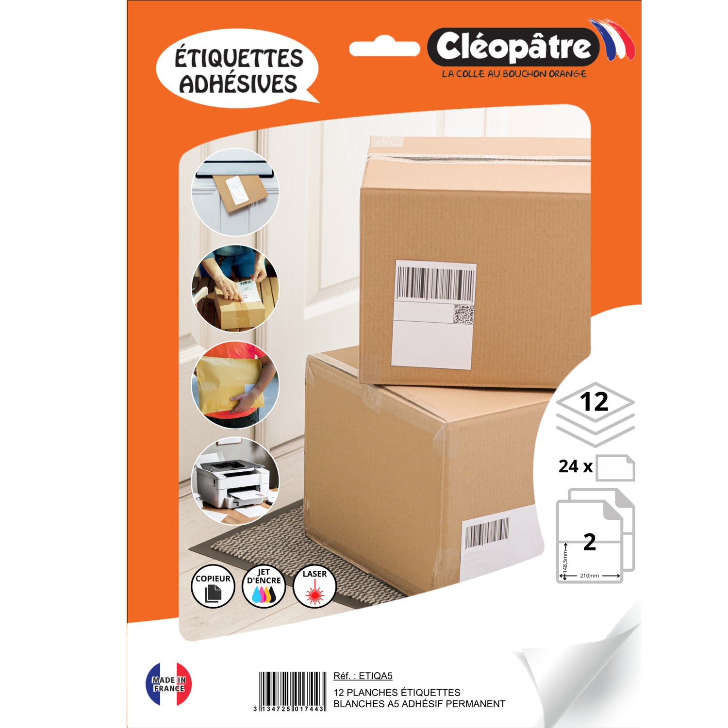 12 planches étiquettes blanches adhésif permanent