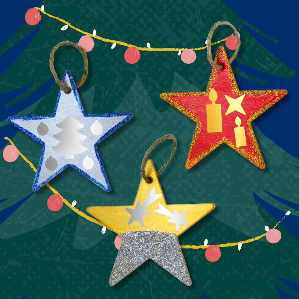 Lot créatif Noël de 4 peintures acryliques + 2 flacons de gel pailletés + 30 sapins en carton à décorer offerts