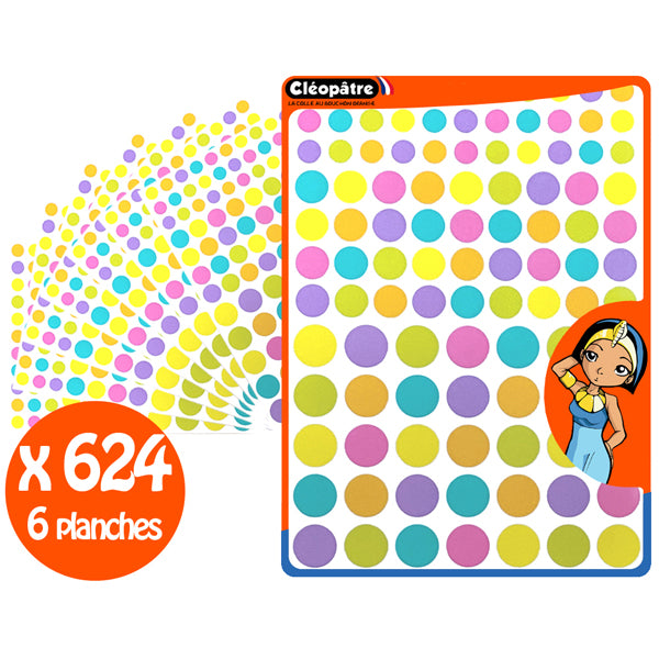 624 Gommettes Rondes - 6 couleurs Pastel