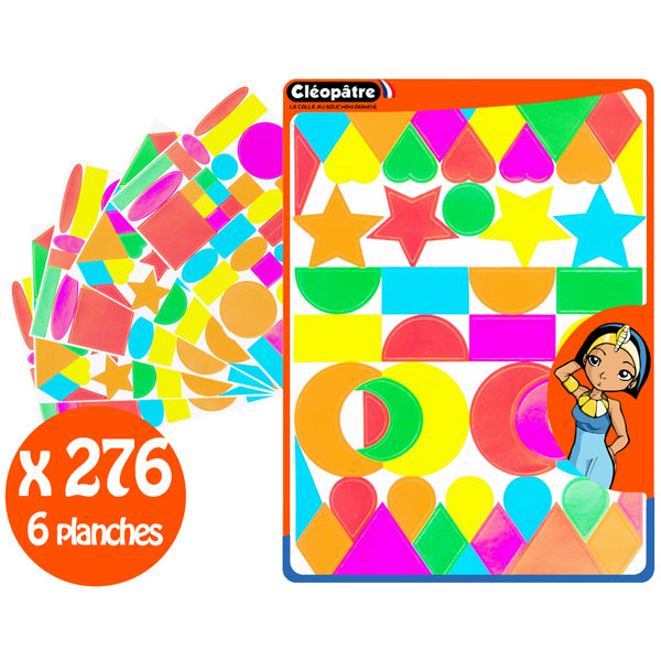 276 Gommettes multiformes fluo - 6 couleurs