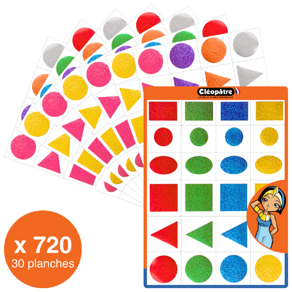 720 Gommettes géométriques holographiques - 6 formes - 8 couleurs