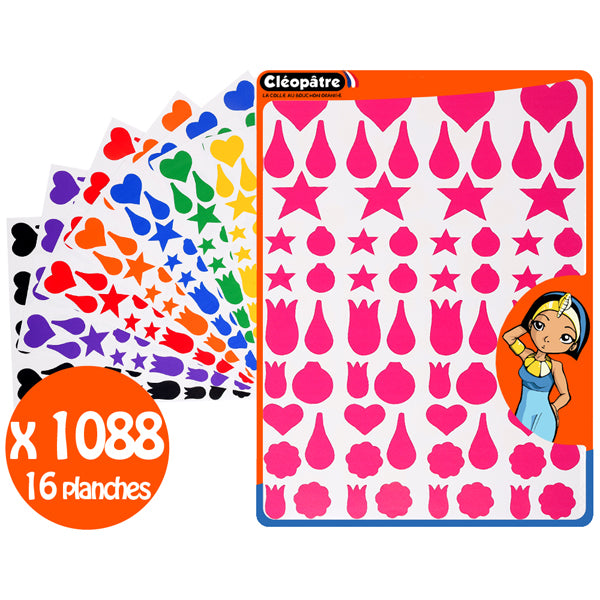 Gommettes géométriques (étoiles, cœurs, gouttes, fleurs...) - 10 formes - 8 couleurs