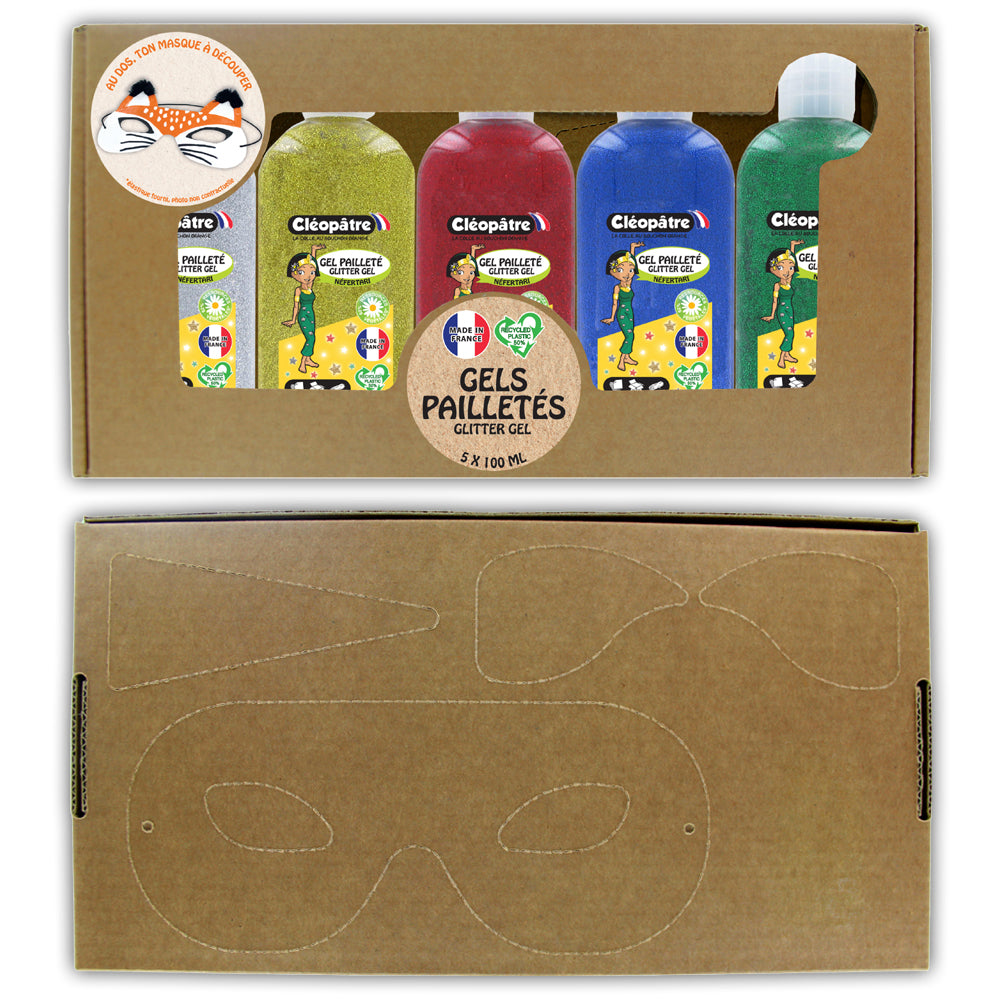 Coffret de 5 flacons de gel pailleté 100ml + 1 masque