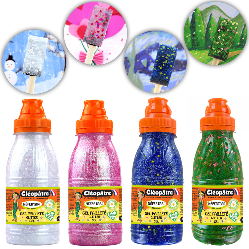 Lot de 4 Gels Pailletés Décors 250 ml (Neige, Coeur, Prairie, Night)