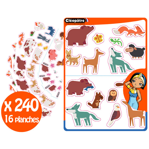 240 Gommettes animaux ferme/forêt/montagne