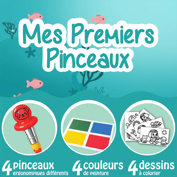 Mes premiers pinceaux + 4 pastilles de peinture + 4 coloriages