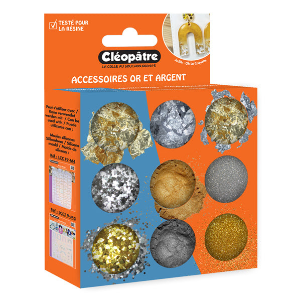 Boite de 9 pots d'accessoires - Thème or et argent
