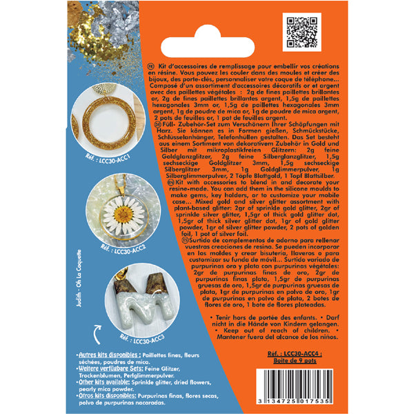 Boite de 9 pots d'accessoires - Thème or et argent