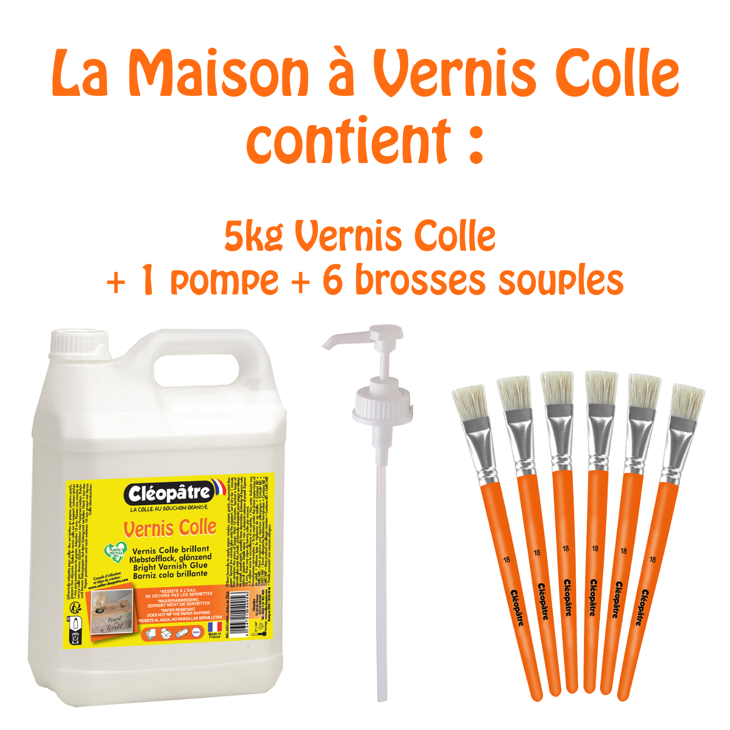 Kit La Maison à Vernis Colle en 5kg + 6 brosses souples + 1 pompe