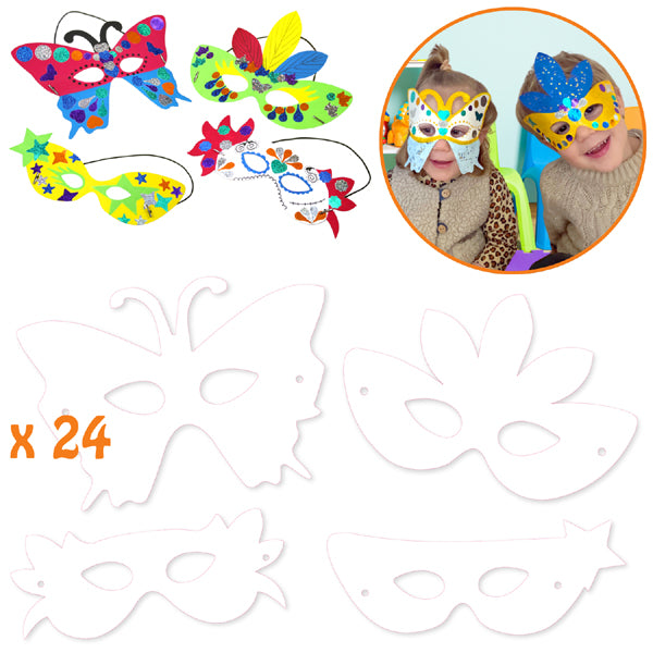 24 masques à décorer avec élastiques