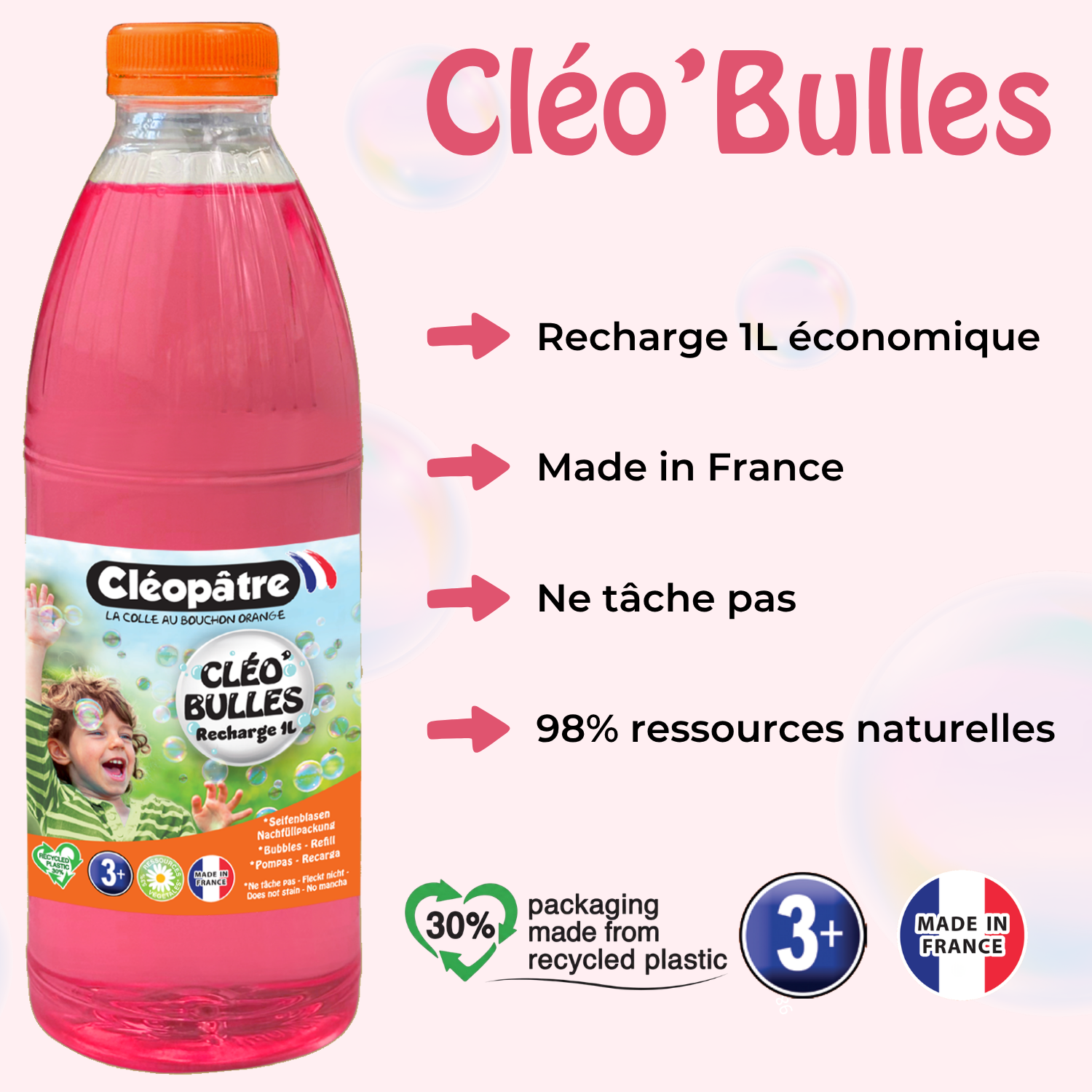 CLÉO'BULLES RECHARGE 1L de solution à bulles pour les enfants