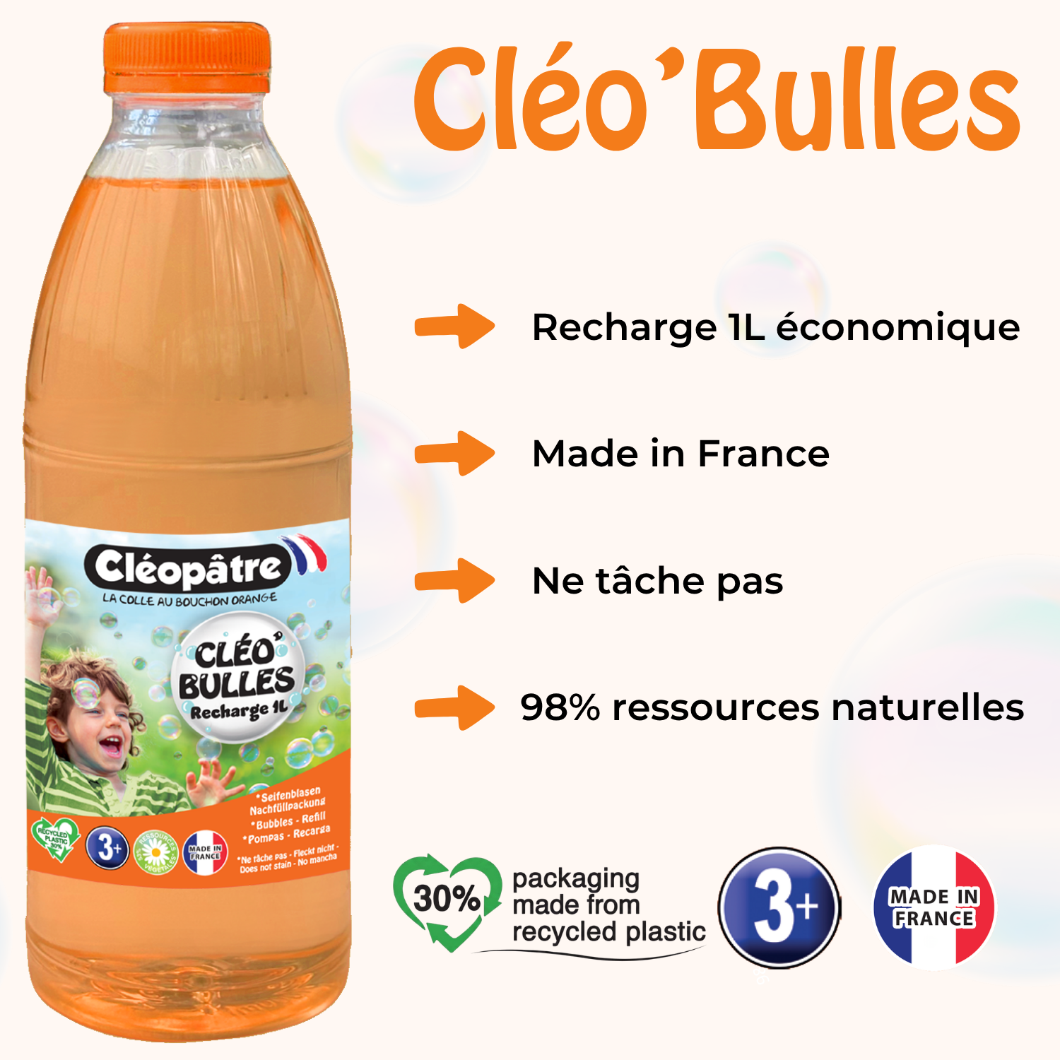 CLÉO'BULLES RECHARGE 1L de solution à bulles pour les enfants