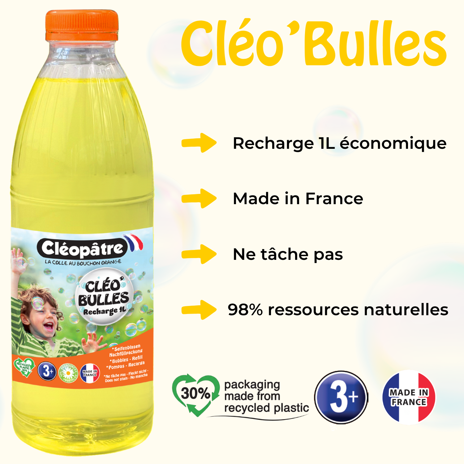 CLÉO'BULLES RECHARGE 1L de solution à bulles pour les enfants
