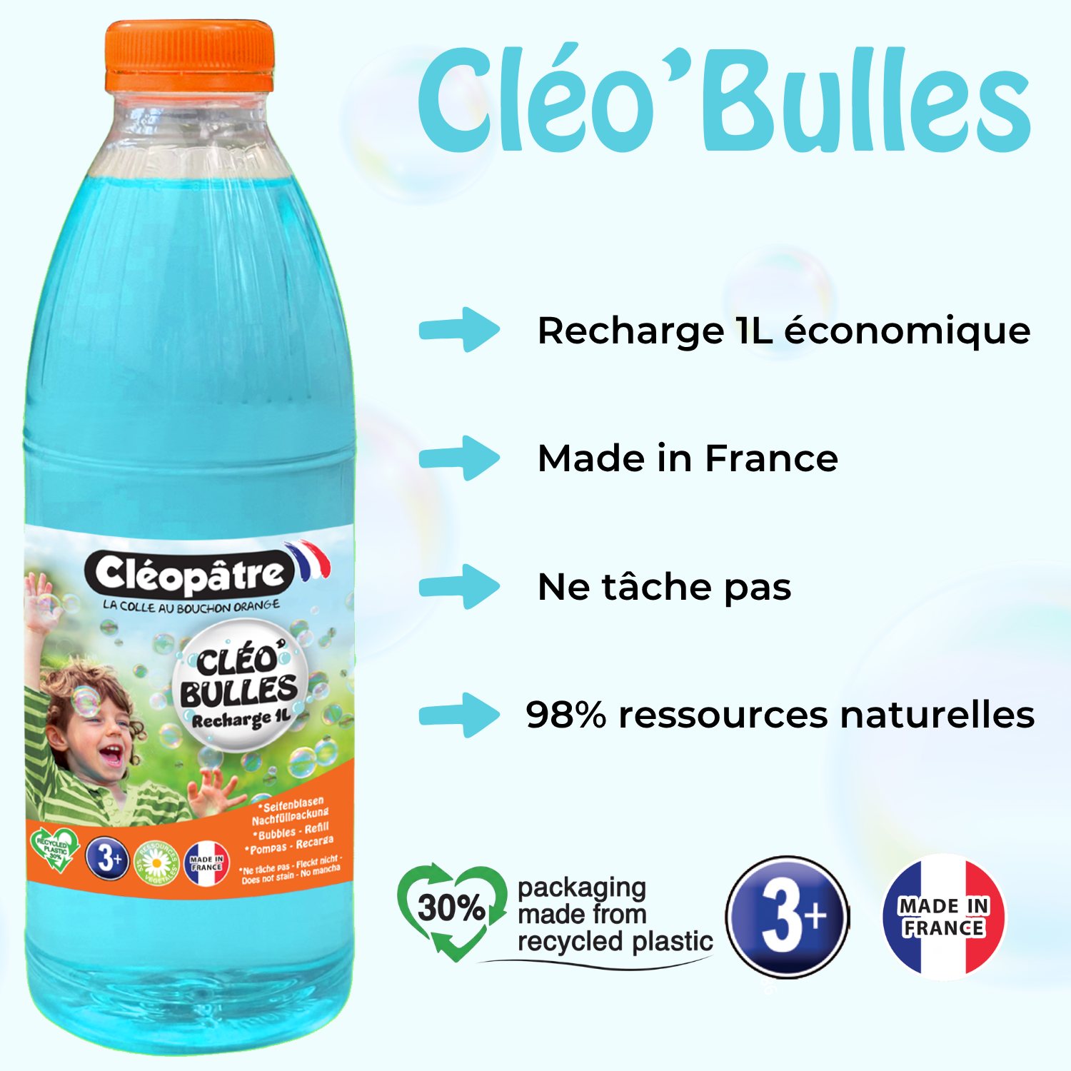 CLÉO'BULLES RECHARGE 1L de solution à bulles pour les enfants
