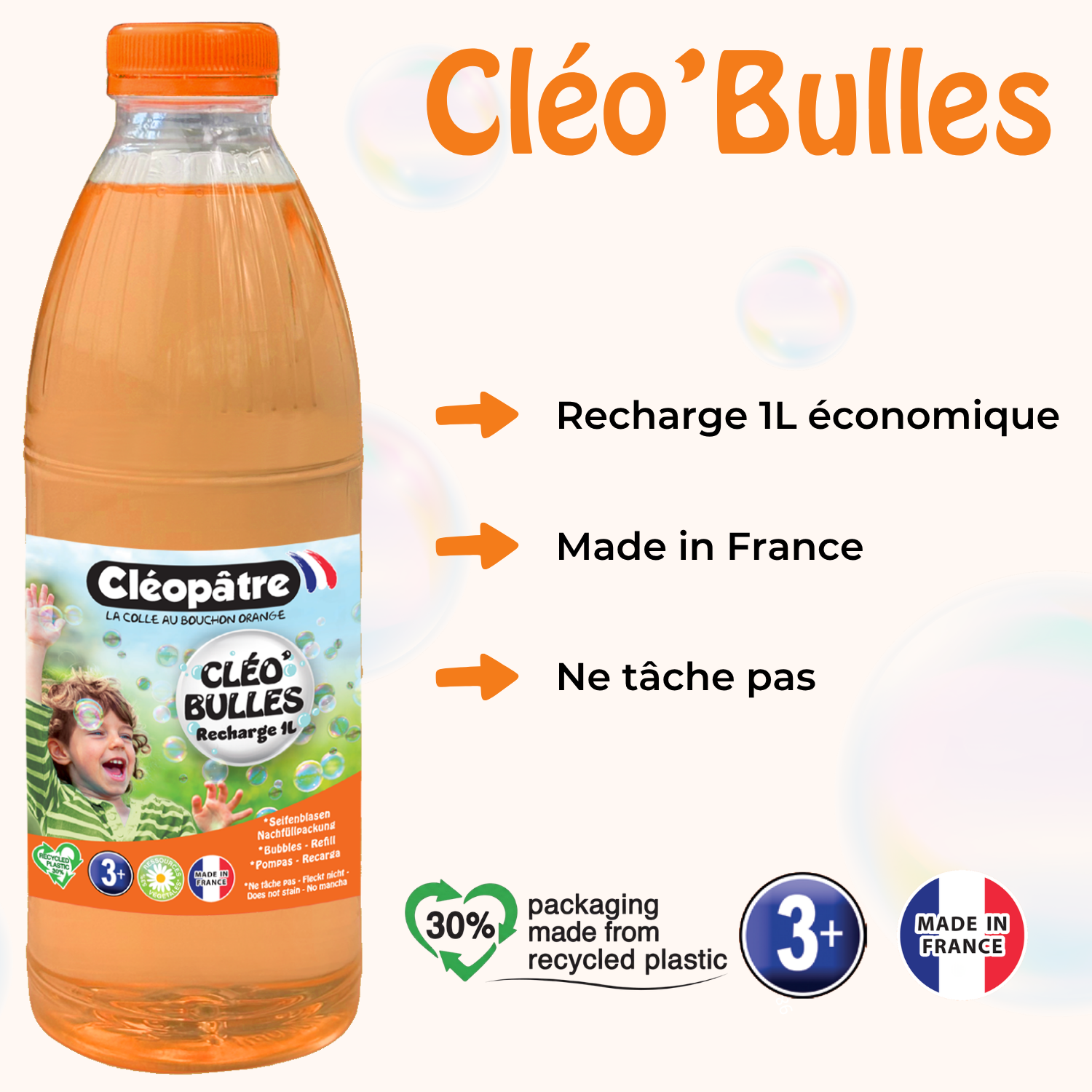 CLÉO'BULLES RECHARGE 1L de solution à bulles pour les enfants