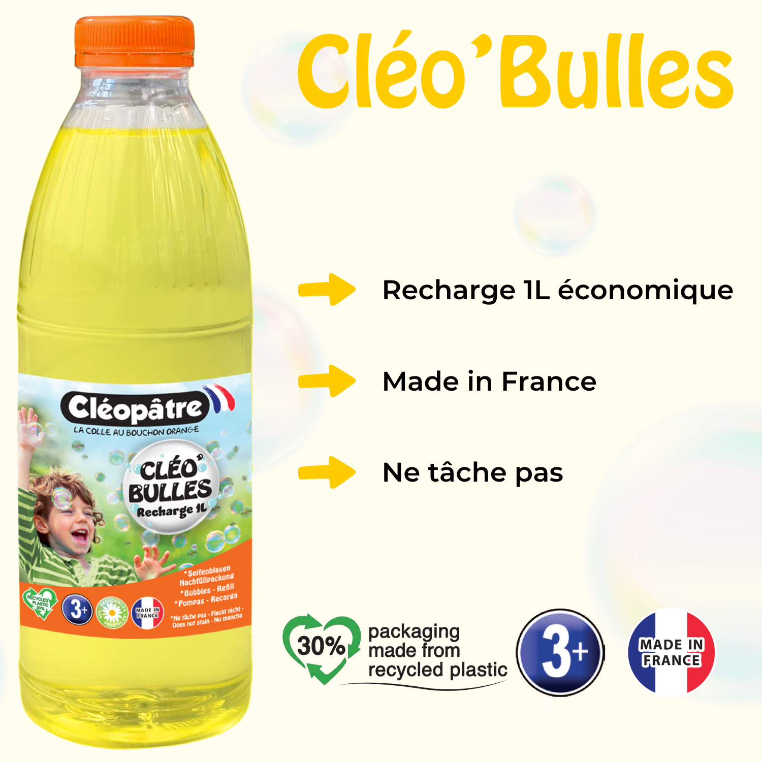 CLÉO'BULLES RECHARGE 1L de solution à bulles pour les enfants