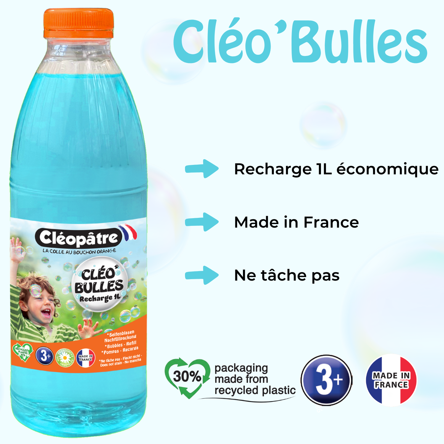CLÉO'BULLES RECHARGE 1L de solution à bulles pour les enfants