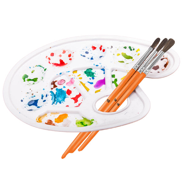 Palette de peinture en plastique ovale blanche - 17 alvéoles
