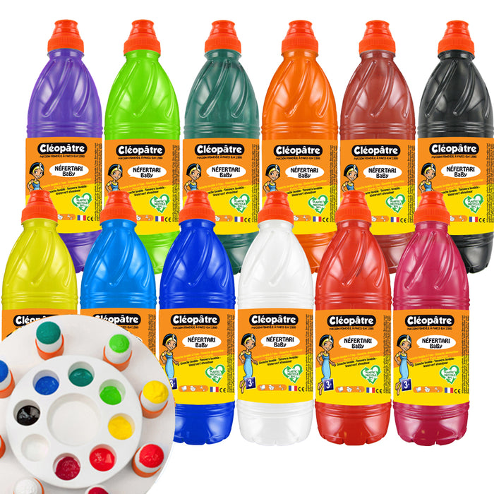 Lot de 12 Gouache Néfertari + palette + 8 pinceaux pochoirs