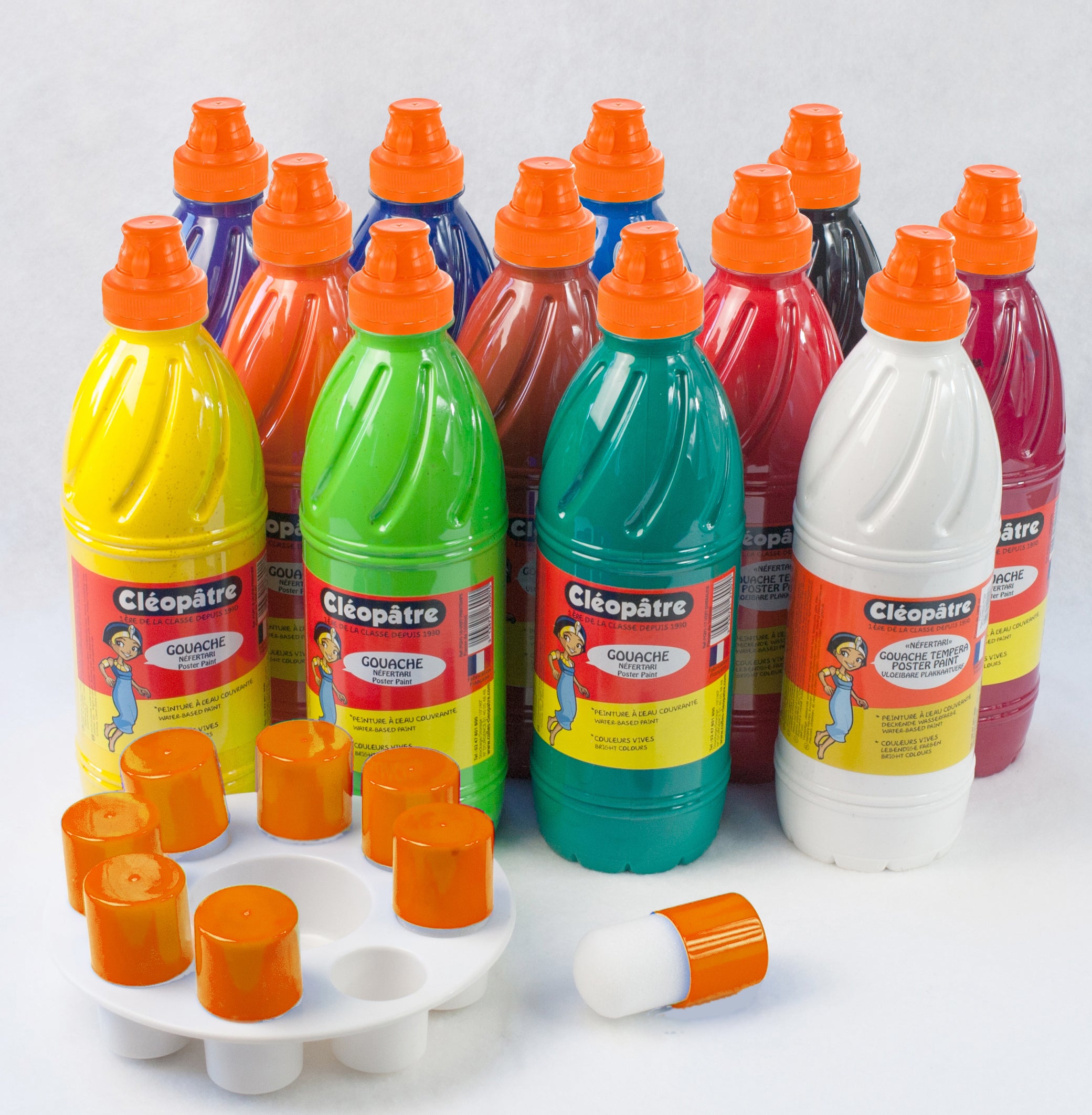 Lot de 12 Gouache Néfertari + palette + 8 pinceaux pochoirs