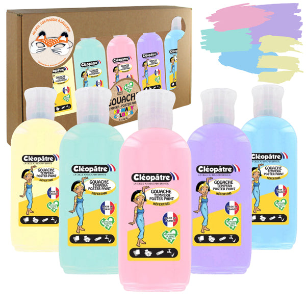 Coffret de 5 flacons de peinture gouache Pastel 100ml + 1 masque